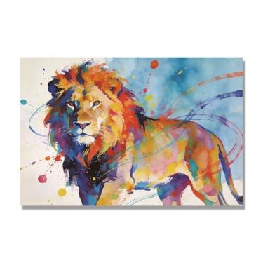 Imagem de NHLDZYH Respingo de tinta leão pintura em tela abstrata arte animal mural vívido chama a atenção para sala de estar decoração de casa moderna. A91. 80 x 120 cm. Apenas tela