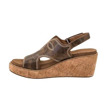 Imagem de Corkys Footwear Plataforma Darlin feminina – com salto de 6 cm, palmilhas de EVA acolchoadas, costura ocidental e recortes na parte superior e um fecho de, Conhaque, 40