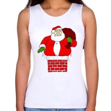 Imagem de Regata Feminina Papai Noel Chaminé - Foca na Moda, Branco, P