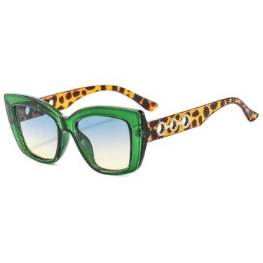 Imagem de Óculos de Sol UV400 - Olho de Gato com Estampa de Leopardo e Lentes Degradê para Homens e Mulheres, Ideais para Esportes ao Ar Livre, Corrida e Ciclismo, na cor verde.