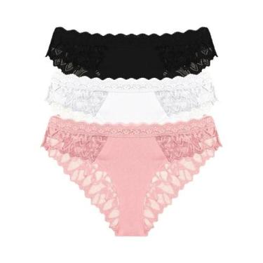 Imagem de Calcinhas De Renda Floral De Cintura Baixa FINETOO 3 Peças Sexy Invisí