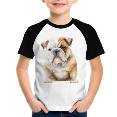 Imagem de Camiseta Raglan Infantil Bulldog-Inglês - Foca na Moda, Branco, Preto,