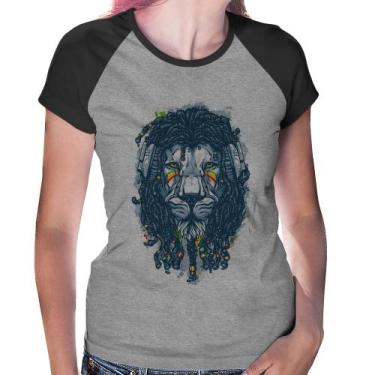 Imagem de Baby Look Raglan Leão Reggae - Foca na Moda, Cinza, Preto, GG