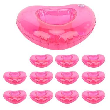 Imagem de CUOFYUNL 12pcs formato de coração suporte de bebida inflável reutilizável verão piscina suporte de copo de bebida flutuante