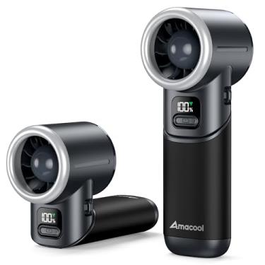 Imagem de AMACOOL Ventilador turbo portátil portátil, ventilador de mão dobrável de 5 velocidades, tempo de resfriamento de 20H, mini ventilador de refrigeração de bolso operado por bateria para viagens