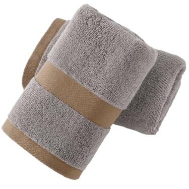 Imagem de YiLUOMO Conjunto de 2 toalhas de mão marrom com faixa de tecido clássico macio 100% algodão altamente absorvente toalhas decorativas de secagem rápida para banheiro e casa 33 x 73 centímetros