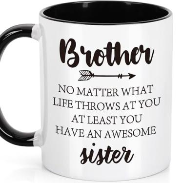 Imagem de LEJIAJINW Presentes de irmão para aniversário, Natal - Caneca de café engraçada para adultos, metade, melhor irmão na formatura, Dia dos Namorados, casamento - 325 ml