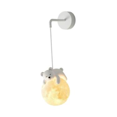 Imagem de ShengQuanHao Luminária Pendente para Quarto Infantil, Luminária Pendente Globo Branco Leitoso, Iluminação 3D em Formato de Lua, Estilo Nórdico Decorativo para Quar, Urso, Tamanho real