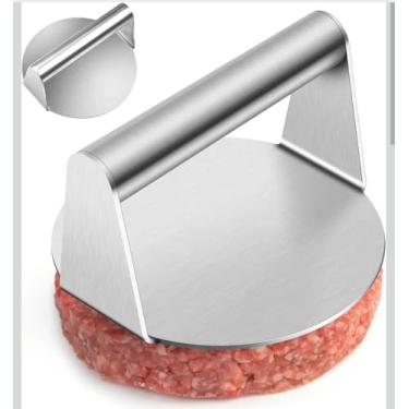 Imagem de Prensa de Hambúrguer Smash Redonda em Aço Inoxidável Premium, 14 cm de Diâmetro, para Grelha, Frigideira e Chapa
