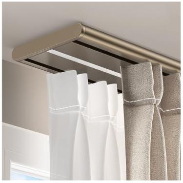 Imagem de Conjunto de trilhos de cortina silenciosa de fileira dupla resistente de 14,8 m - Trilhos de teto de alumínio ajustáveis para divisória e cortinas, suporte de teto de 70 a 600 cm, sistema deslizante