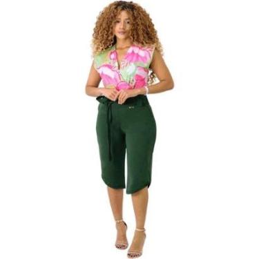 Imagem de Calça Pantacourt Feminina com Cinto Cós Médio Cintura Média Ponto Roma Catwalk-Feminino