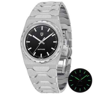 Imagem de Pagani Design Relógios masculinos de quartzo ultrafinos minimalistas de 37 mm, relógio de pulso de aço inoxidável de vidro safira, 100 m, à prova d'água, luminoso, movimento japonês VJ21, Prateado
