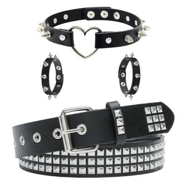 Imagem de Cinto cravejado preto, gargantilha e pulseiras pontiagudas pulseiras emo pulseira rebite punho spike acessórios punk para mulheres e homens