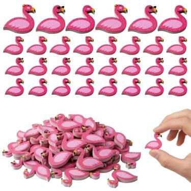 Imagem de 60 peças mini de flamingo de madeira flatbacks decorações pequenos recortes de flamingo de madeira mini estatuetas de flamingo impressão frente e verso, para artesanato DIY, decoração de festa de