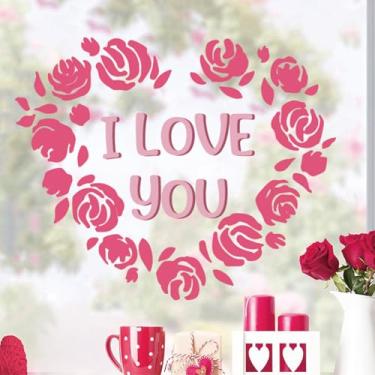 Imagem de Adesivos de janela Love Valentine's Day com design de rosa rosa adesivos de janela de férias estáticos reutilizáveis dupla face para janela de inverno para decorações de porta de vidro de festa de