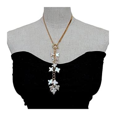 Imagem de DWBPGVUN Colar gargantilha com corrente banhada a ouro e pérola de floco de neve branca cultivada, 40,6 cm