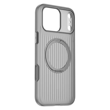 Imagem de HUHUCASE Capa para iPhone 17 Pro Max, suporte magnético giratório de 360°, capa protetora semitransparente listrada 3D sensível à queda (iPhone17, cinza)
