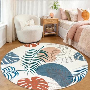 Imagem de Lacomfy Tapete de folha, 1,2 m, círculo, para quarto de crianças, tapete tropical redondo para meninos e meninas, tapete de berçário de folhas de monstera, macio, lavável, sala de estar, casa de