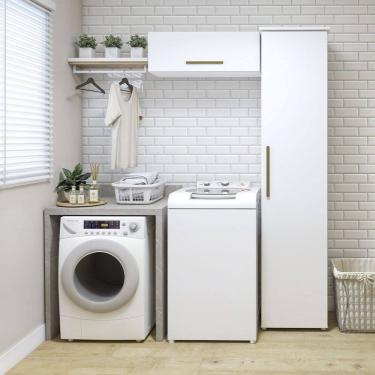 Imagem de Lavanderia Modulada Bauru 1 Armario Multiuso e Armario Aereo Branco Kaiki Moveis
