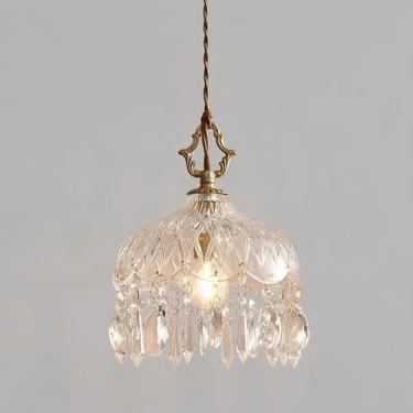 Imagem de Lustre de cristal vintage de 20 cm, lustre de cúpula de cristal para quarto, corredor, varanda, cabeceira, bar