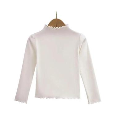 Imagem de Camiseta De Manga Longa Para Meninas Com Gola De Renda Em Cor Sólida, 