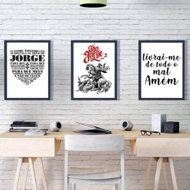 Imagem de Kit 3 Quadros Decorativos São Jorge 45X34 C/Vidro - Preta