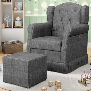 Imagem de Poltrona De Amamentação Balanço E Puff Lucy P04 Linho Cinza Escuro - Mpozenato