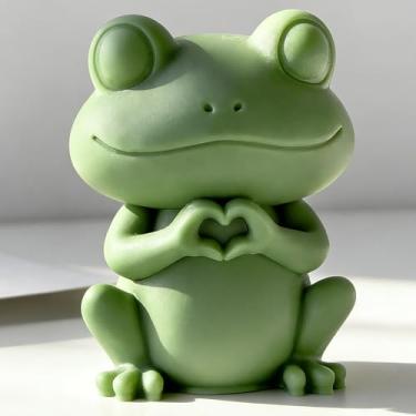 Imagem de Vela cilíndrica animal sapo coração na mão e molde de resina - moldes de silicone de fundição de resina para decoração de casa e fabricação de velas, molde espiral ondulado