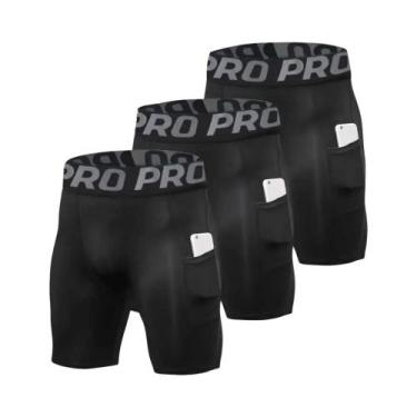 Imagem de Shorts De Compressão Masculinos Em Pacote Com 3 Peças Com Bolso Em Spa