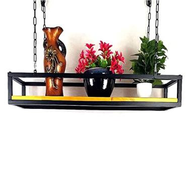 Imagem de Rack de vaso de flores suspenso, suporte de exibição de madeira e metal para varanda, jardim, pátio - prateleira de plantas elegante para cestos decorativos pendurados (tamanho: 140 x 25 x 15 cm)