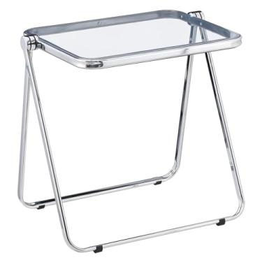 Imagem de Mesa dobrável transparente portátil com moldura de metal para casa, quarto, escritório - bandeja de TV pequena para trabalho, mesa compacta dobrável para computador