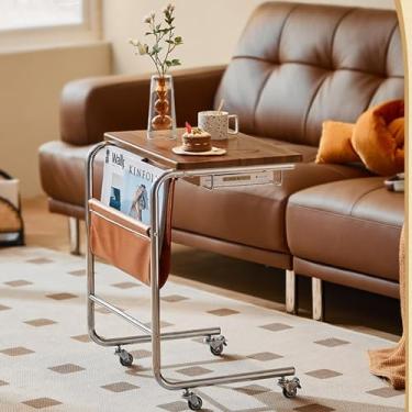 Imagem de Mesa de canto em forma de C com compartimento de armazenamento para sofá - Mesa lateral de lanche deslizante sob o sofá - Mesas C modernas para móveis de sala de estar