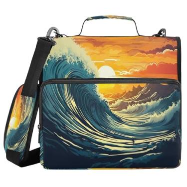 Imagem de SEHANY Fichário japonês Seawave com alça de ombro, capacidade para 500 folhas, vários bolsos, 3 cm, 3 anéis Trapper Keeper