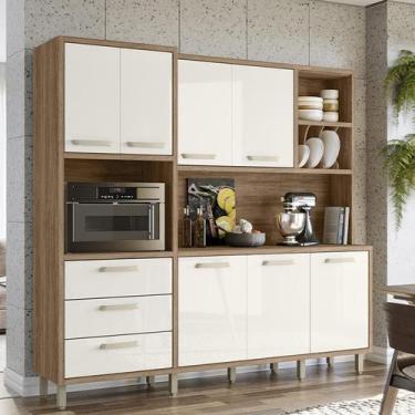 Imagem de Armario Cozinha Leona 7 Portas e 3 Gavetas - Nicioli, Carvalho Rustico
