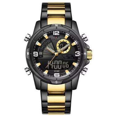 Imagem de Relógio Masculino Clássico Multifuncional Duplo Display Quartzo Impermeavel Preto Dourado