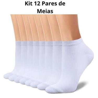 Imagem de Kit 12 Pares Meias Brancas Escolar Básicas Unissex Adulto ou Infantil 