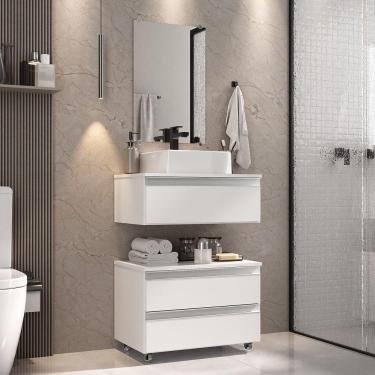 Imagem de Conjunto Gabinete Banheiro Creta 60cm (gabinete+espelheira+cuba) Branco Inteiro