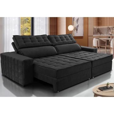 Imagem de Sofá Retrátil E Reclinável 2,35M Cama Inbox Big Star Com Softgel D40 Velupluma Preto