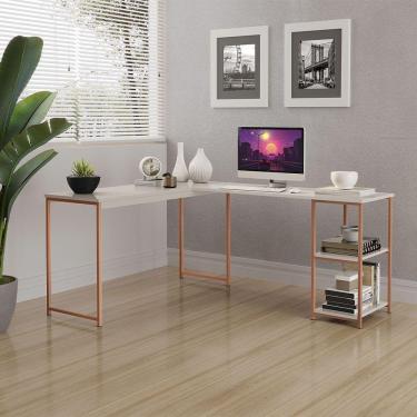 Imagem de Mesa Em L Office Em Mdf Estilo Insdustrial Klm Store Bronze Com Off White