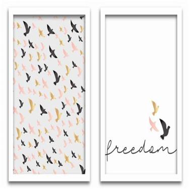 Imagem de Conjunto Quadros Decorativos 2 Peças 40X60 Freedom Pássaros Titulo Moldura Branca