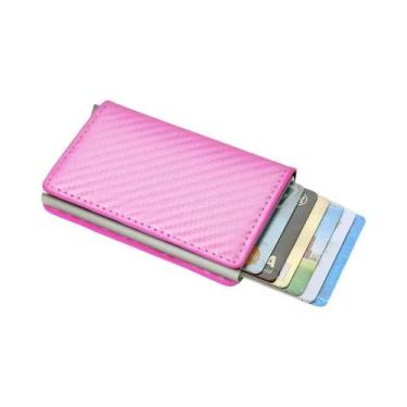 Imagem de Carteira Masculina De Couro Trifold Com Fibra De Carbono RFID, Carteir