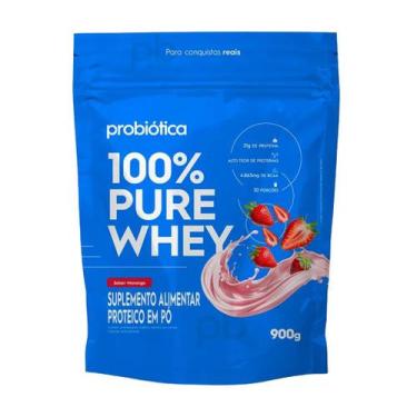 Imagem de 100 Pure Whey 900g Refil Probiótica, Morango