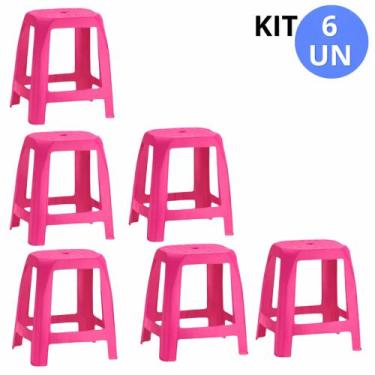 Imagem de kit banco, banquinho, banqueta, plástico reforçado 47cm - 6 unidades -