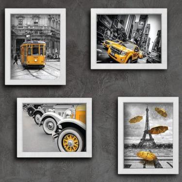 Imagem de Quadros Paris New York Cidades Amarelo 33x43cm Moldura Branc - Quartin