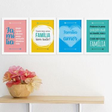 Imagem de Quadros Decorativos Frases Familia Moldura Branca Kit 4un - Quartinhos