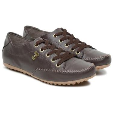 Imagem de Sapatênis feminino Comfort Bella Dama em Couro Marrom Café - Bella Dam