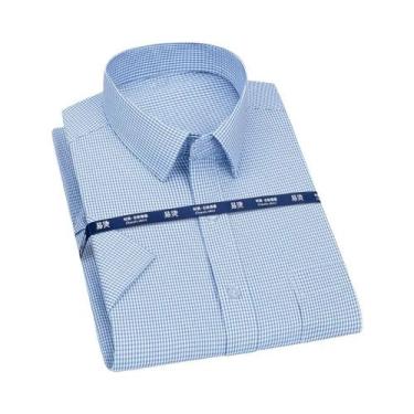 Imagem de Camisa Social Masculina De Manga Curta Azul Roxo Xadrez Listrada Cláss