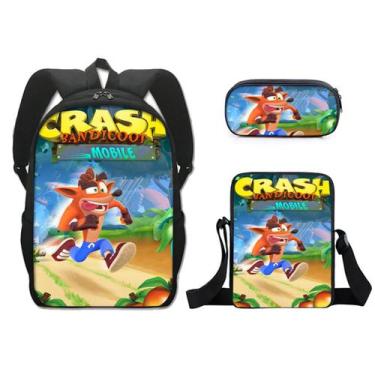 Imagem de Conjunto de mochilas Crashs Bandicoots Cartoon Kids School Nylon - Yiw