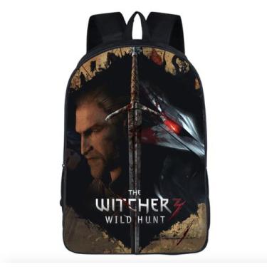 Imagem de Mochila escolar para estudantes Witchers Wild Hunter preta 29x16x42cm 