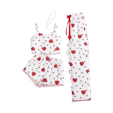 Imagem de Conjunto De Pijama Feminino Com Estampa De Coração, Sem Mangas, Calças
